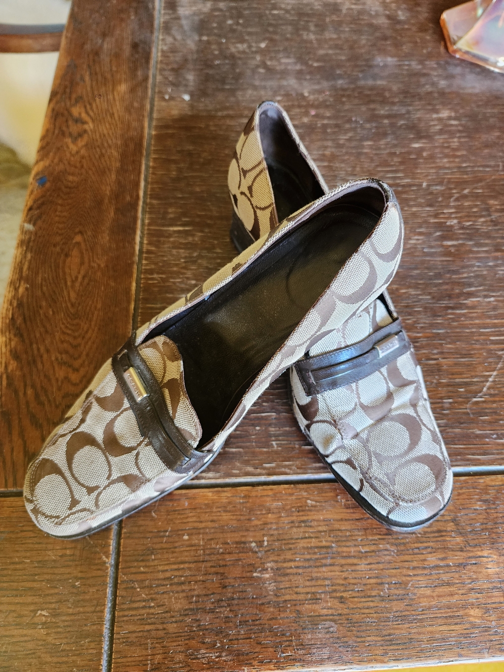 Coach Brown Signature Canvas Block Heel Pumps